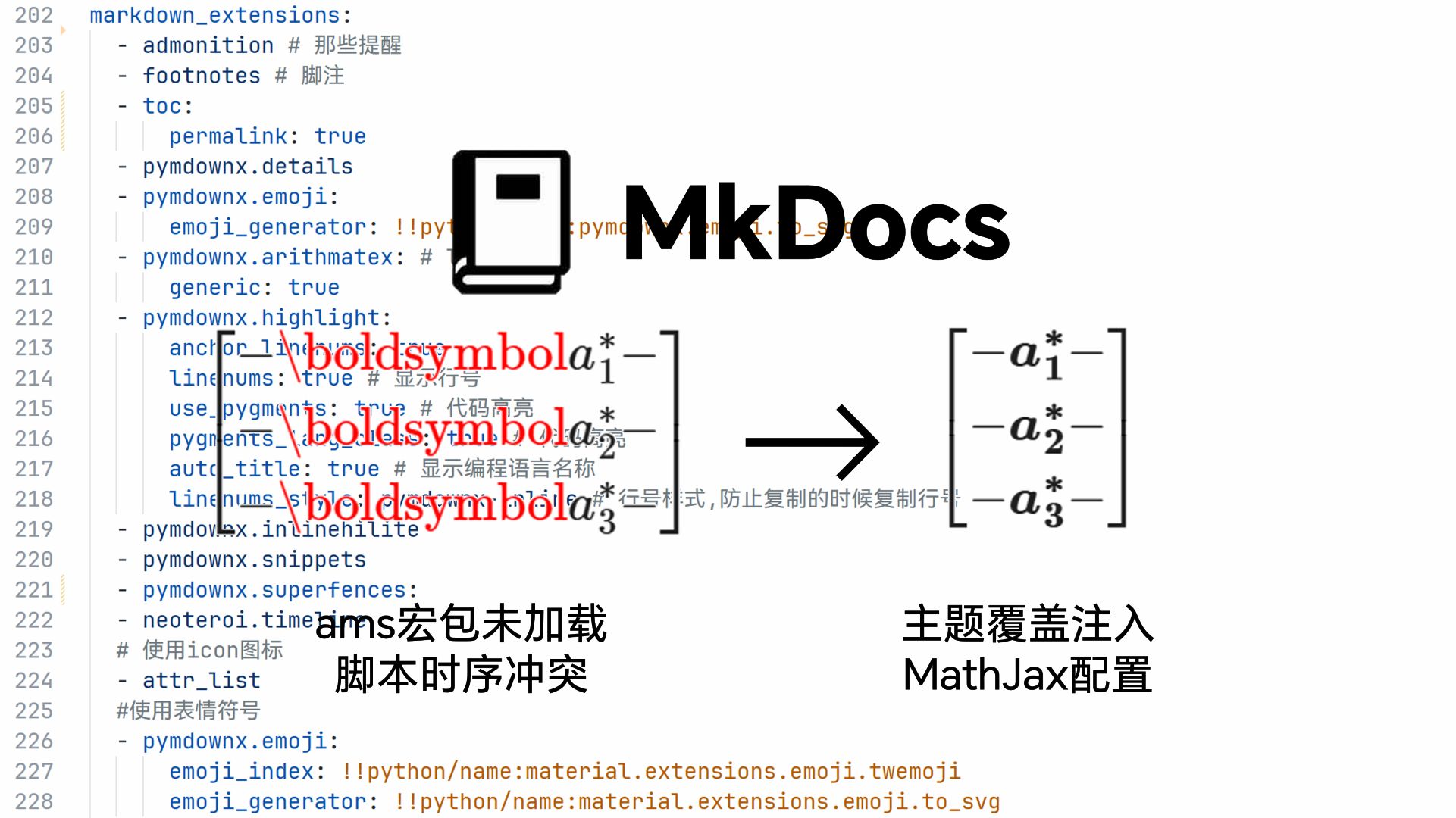 【MkDocs踩坑】解决MathJax公式渲染失败问题（以\boldsymbol不生效为例）